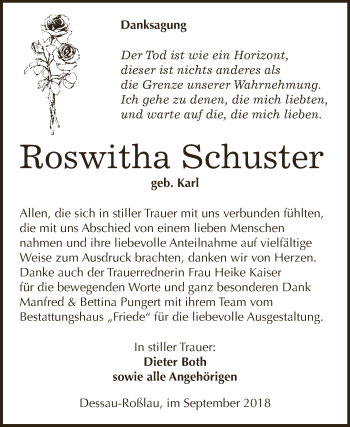 Traueranzeige von Roswitha Schuster von WVG - Wochenspiegel Dessau / Köthen