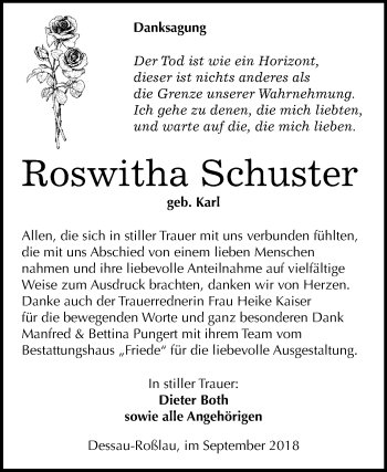 Traueranzeige von Roswitha Schuster von Mitteldeutsche Zeitung