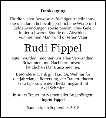 Traueranzeige von Rudi Fippel von Mitteldeutsche Zeitung