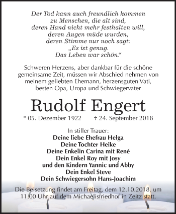 Traueranzeige von Rudolf Engert von Mitteldeutsche Zeitung