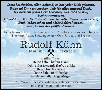 Traueranzeige von Rudolf Kühn von WVG - Wochenspiegel Wittenberg