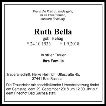 Traueranzeige von Ruth Bella von Mitteldeutsche Zeitung