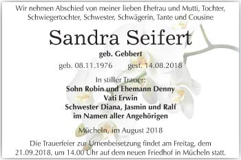 Traueranzeige von Sandra Seifert von Mitteldeutsche Zeitung Merseburg/Querfurt