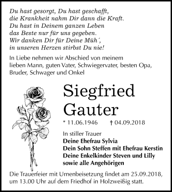Traueranzeige von Siegfried Gauter von Mitteldeutsche Zeitung Bitterfeld
