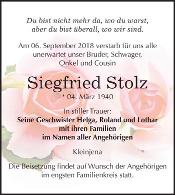 Traueranzeige von Siegfried Stolz von Mitteldeutsche Zeitung