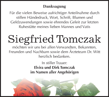 Traueranzeige von Siegfried Tomczak von Mitteldeutsche Zeitung Bitterfeld