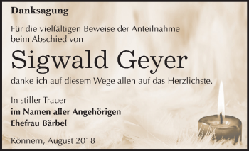 Traueranzeige von Sigwald Geyer von Mitteldeutsche Zeitung Bernburg