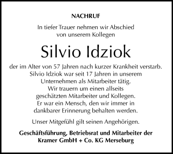 Traueranzeige von Silvio Idziok von Mitteldeutsche Zeitung