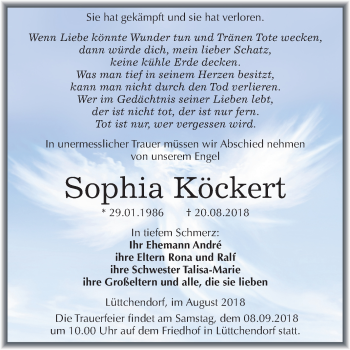 Traueranzeige von Sophia Köckert von Mitteldeutsche Zeitung