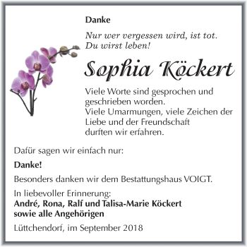 Traueranzeige von Sophia Köckert von Mitteldeutsche Zeitung