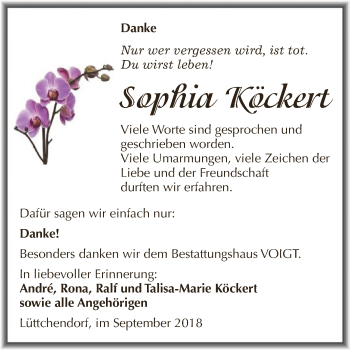 Traueranzeige von Sophia Köckert von Super Sonntag SGH Mansf. Land