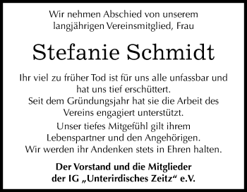 Traueranzeige von Stefanie Schmidt von Mitteldeutsche Zeitung Zeitz