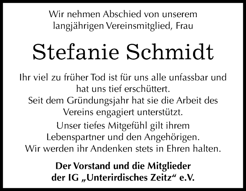 Traueranzeige für Stefanie Schmidt vom 15.09.2018 aus Mitteldeutsche Zeitung Zeitz