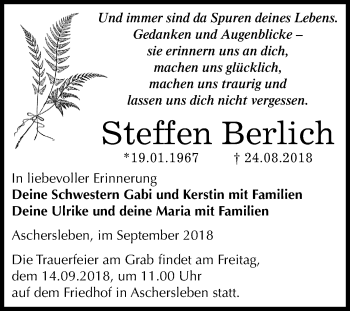 Traueranzeige von Steffen Berlich von Mitteldeutsche Zeitung Aschersleben