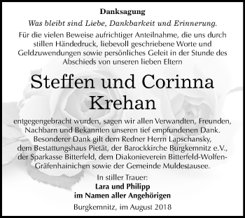 Traueranzeige von Steffen und Corinna Krehan von Mitteldeutsche Zeitung Bitterfeld