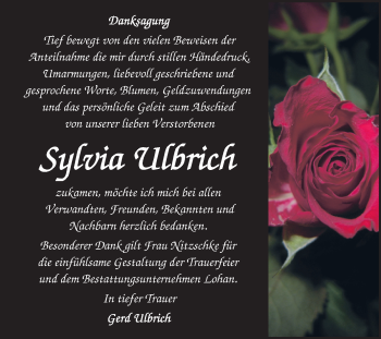 Traueranzeige von Sylvia Ulbrich von WVG - Wochenspiegel Bitterfeld