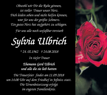 Traueranzeige von Sylvia Ulbrich von WVG - Wochenspiegel Bitterfeld