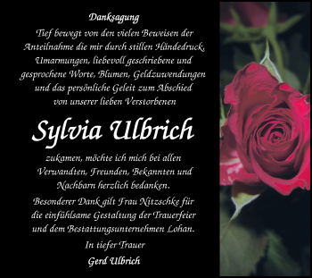 Traueranzeige von Sylvia Ulbrich von Mitteldeutsche Zeitung Bitterfeld