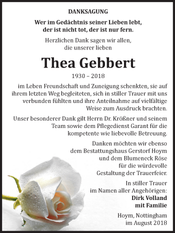 Traueranzeige von Thea Gebbert von Mitteldeutsche Zeitung Aschersleben