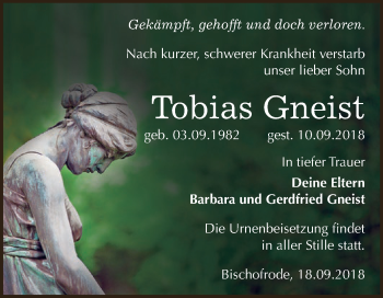 Traueranzeige von Tobias Gneist von Super Sonntag SGH Mansf. Land