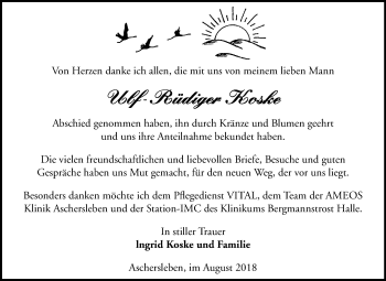 Traueranzeige von Ulf-Rüdiger Koske von Mitteldeutsche Zeitung Aschersleben