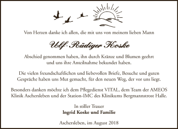 Traueranzeige von Ulf-Rüdiger Koske von Super Sonntag Aschersleben
