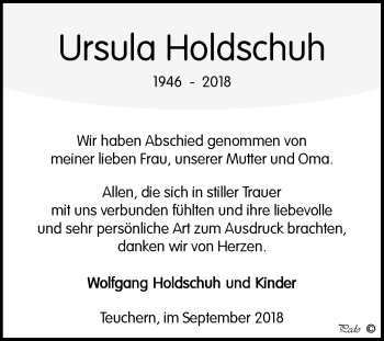 Traueranzeige von Ursula Holdschuh von Mitteldeutsche Zeitung Weißenfels