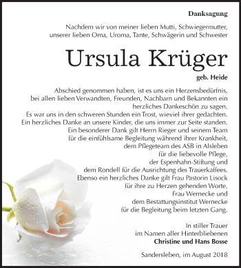 Traueranzeige von Ursula Krüger von Mitteldeutsche Zeitung