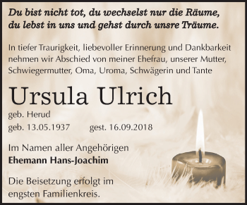 Traueranzeige von Ursula Ulrich von Mitteldeutsche Zeitung Bernburg