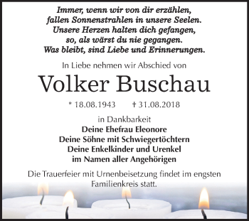 Traueranzeige von Volker Buschau von Mitteldeutsche Zeitung Köthen