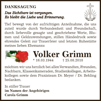 Traueranzeige von Volker Grimm von WVG - Wochenspiegel Dessau / Köthen