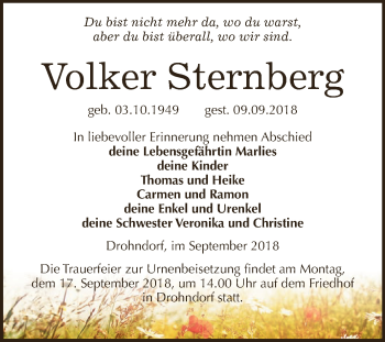 Traueranzeige von Volker Sternberg von Super Sonntag SGH Mansf. Land
