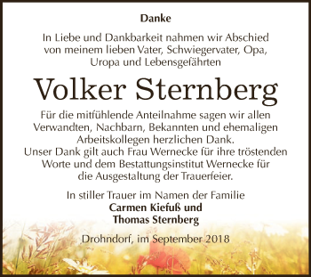 Traueranzeige von Volker Sternberg von Super Sonntag SGH Mansf. Land