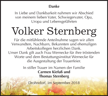 Traueranzeige von Volker Sternberg von Mitteldeutsche Zeitung Aschersleben