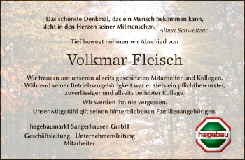Traueranzeige von Volkmar Fleisch von Super Sonntag SGH Mansf. Land