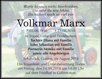 Traueranzeige von Volkmar Marx von WVG - Wochenspiegel Merseburg