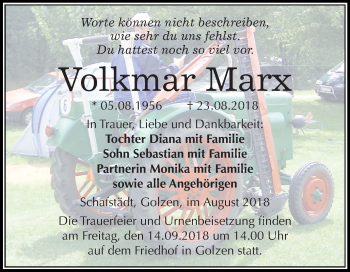Traueranzeige von Volkmar Marx von Mitteldeutsche Zeitung Merseburg/Querfurt