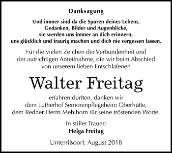 Traueranzeige von Walter Freitag von Mitteldeutsche Zeitung