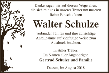 Traueranzeige von Walter Schulze von WVG - Wochenspiegel Dessau / Köthen