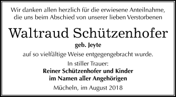 Traueranzeige von Waltraud Schützenhofer von Mitteldeutsche Zeitung Merseburg/Querfurt