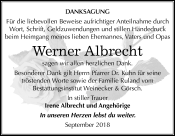 Traueranzeige von Werner Albrecht von Mitteldeutsche Zeitung Bernburg