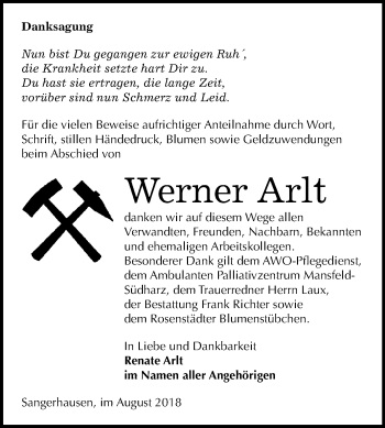 Traueranzeige von Werner Arlt von Mitteldeutsche Zeitung