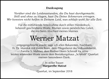 Traueranzeige von Werner Matzat von Mitteldeutsche Zeitung Merseburg/Querfurt