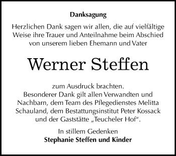 Traueranzeige von Werner Steffen von Mitteldeutsche Zeitung
