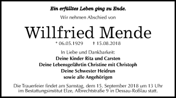 Traueranzeige von Willfried Mende von Mitteldeutsche Zeitung Dessau-Roßlau