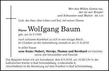 Traueranzeige von Wolfgang Baum von Mitteldeutsche Zeitung