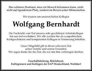 Traueranzeige von Wolfgang Bernhardt von Mitteldeutsche Zeitung Halle/Saalkreis