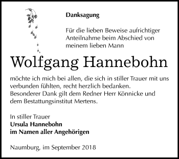 Traueranzeige von Wolfgang Hannebohn von Mitteldeutsche Zeitung