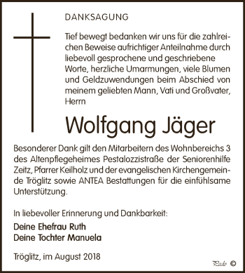 Traueranzeige von Wolfgang Jäger von Super Sonntag Zeitz
