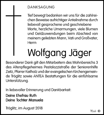 Traueranzeige von Wolfgang Jäger von Mitteldeutsche Zeitung Zeitz